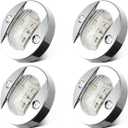 Partsam 4Pcs 3" Inch Round Chrome Marine Boat Lights Blue LED Transom Mount Stern Anchor Navigation Lights IP67 Waterproof, Boat LED Stern Lights, Night Fishing Lights,Deck Lights, 12V, Surface Mount