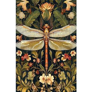 Dragonfly Art 500 Pieces Puzzles for Adults Floral Pattern with Vintage Botanical Illustration Jigsaw Puzzle Flowers Stained Glass Effect Dragonfly Challenging Adult Puzzle for Home Decor & Gift