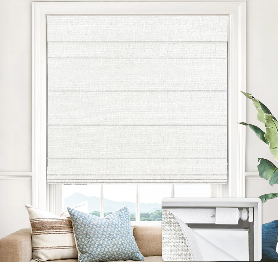 UNISHADES No Drill Cordless Roman Shades, 30×60 in, Off-White