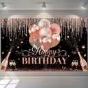 Tatuo Happy Birthday Backdrop Decorations for Women Girls Black Silver Rose Gold Happy Birthday Banner Background Party Supplies Glitter Backdrop Photography for Sweet Party Wedding Baby Shower