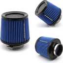 Cone Air Filter 3 inch Inlet, Premium 6.5" Tall High Airflow Mesh Top Clamp-on Short Engine Replacement, Washable Reusable Tapered Pod Filter, Universal Fit (Blue)