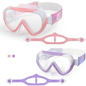 Kids Swim Mask - Ultimate 180° Kids Swim Goggles Anti-Fog Child Diving Mask Leak-Proof Kids Goggles with Nose Cover and Fabric Strap for Ages 4-14 for Swimming, Snorkeling Diving