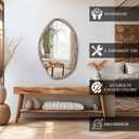 JJUUYOU Large Asymmetrical Mirrors Irregular Bathroom Wall Mirror 26"x18" Wooden Frame Modern Decorative Mirror for Makeup Bathroom Living Room,Brown