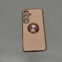 Dinick Pink for Samsung Galaxy S24+ Case with Ring Holder Kickstand [with Magnetic] Soft TPU Bumper, Glitter Gold Electroplated Cover Slim Thin Protective Phone Case for Galaxy S24 Plus