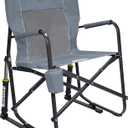 Outdoor Freestyle Rocker Camping Chair | Portable Folding Rocking Chair with Solid, Durable Armrests, Drink Holder & Comfortable Backrest — Grey