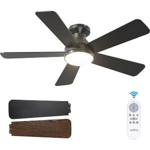 addlon Ceiling Fans with Lights, 42 Inch Low Profile Ceiling Fan with Light and Remote Control, Flush Mount, Reversible, 3CCT, Dimmable, Quiet, Black Small Ceiling Fan for Bedroom Indoor/Outdoor Use