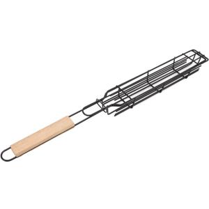 LiebeWH BBQ Grilling Shelf, Vegetables Kebab Grilling Basket, Iron Kebab Basket Hot Dog Kabob Handle Grill Grate for Picnicking Barbecue Camping (Clear)