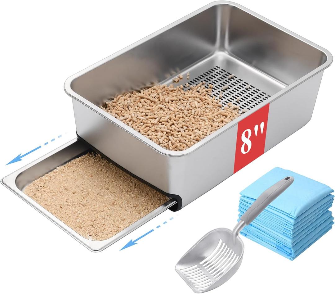 8" Pull-Out Sifting Cat Litter Box for Pine Pellets