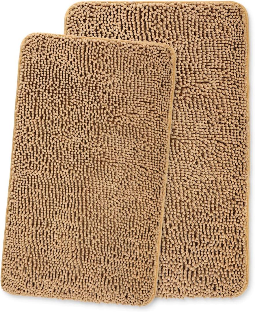 Yeaban Bathroom Rugs Sets 2 Piece,Thick Chenille Bath Mats,Absorbent and Washable Bath Rug Non-Slip, Extra Soft Rugs for Bathroom Floor,Tub,Shower and Sink(20"x32" and 24"x36",Tan)