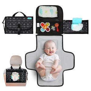 Kopi Baby Portable Diaper Changing Pad - Baby Diaper Changer Travel Bag with Wipes Pocket, Smart Design Portable Changing Mat, Infant Travel Station Kit, Gift for Newborn - Black Arrows, Classic