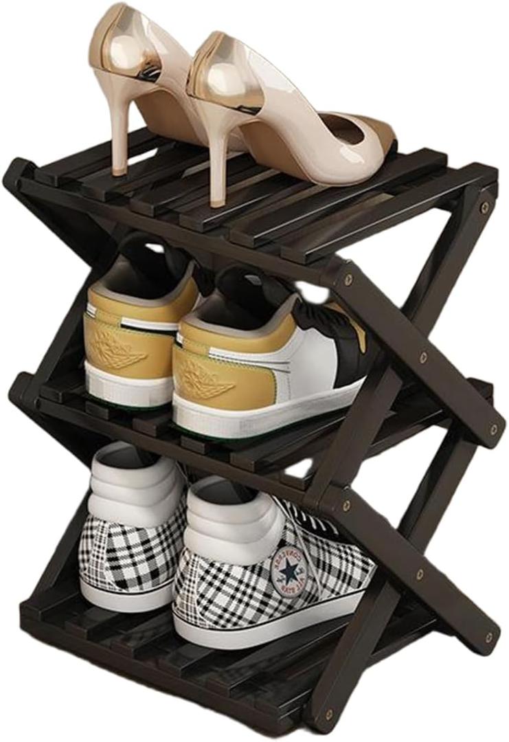 Shoe Rack - Foldable Vertical Shoe Rack for Entryway,Durable and Easy to Assemble,Applicable to Home Entrance, Closet and Bedroom (Black-3 layer)