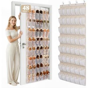 48 Pockets Over The Door Shoe Organizer, Large Mesh Hanging Shoe Rack, 6-Column Heavy Duty Shoe Storage for Sneakers and Heels, Behind Door Holder for Entryway Bedroom Dorm College, Beige