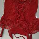 RSLOVE Lingerie Sets for Women Sexy - Lace Corset Style Sheer Mesh Bodysuit with Garter Belts Underwire Babydoll Sleepwear (Small, Wine Red)