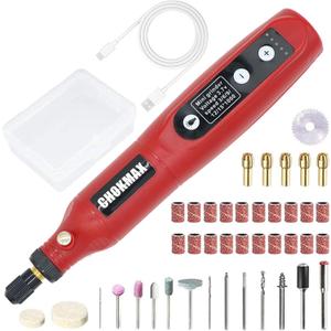 Cordless Rotary Tool Kit, 3.7V Mini Grinder with 5 Variable Speed, Front LED Work Light, 42pcs Accessories Electric Multi-Tool for Polishing, Cleaning and Engraving (Red)