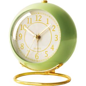 AYRELY Battery Operated Desk Alarm Clock with Light,Silent No Ticking,Small Table Clock for Bedside/Bedroom/Living Room/Office/Travel/Kids/Room Decor Aesthetic Vintage (Green)