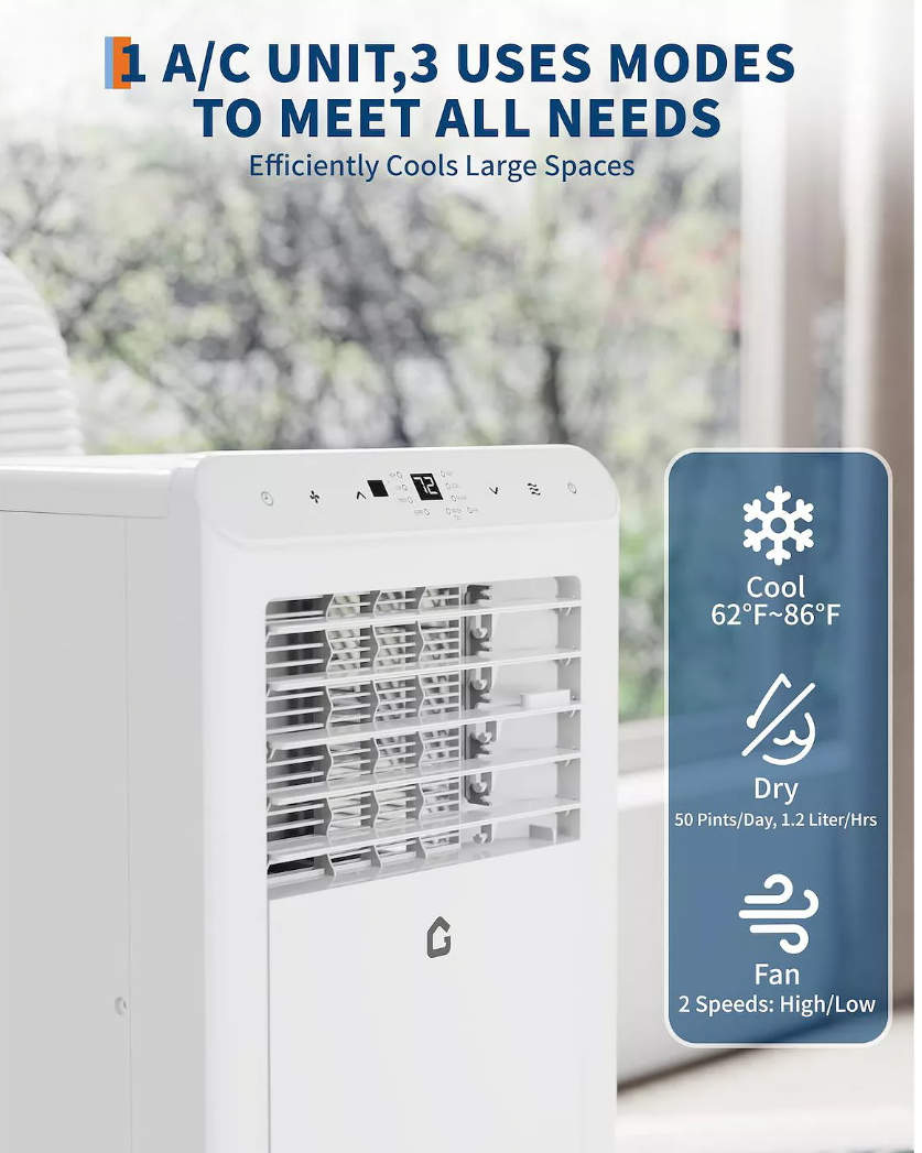 10,000 BTU Portable AC, Dehumidifier & Fan, Cools Up to 450 Sq.Ft with Remote & Sleep Mode