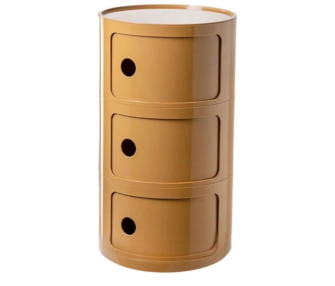3 Tier Round Nightstand with Drawer, Ginger Yellow Round Side Table Small Plastic Storage End Table Suitable for Bedroom, Living Room, Bathroom (Ginger Yellow)