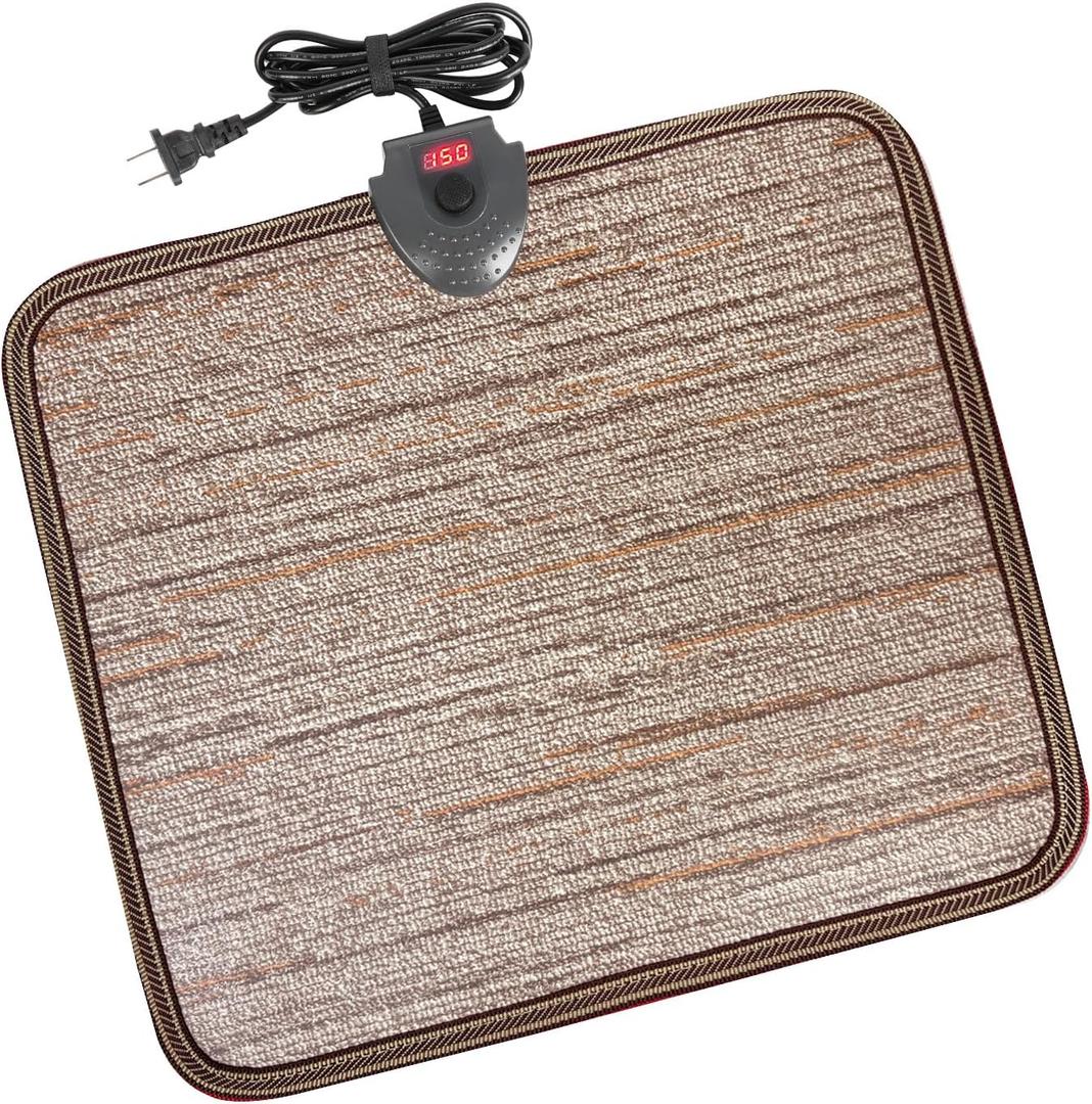 Heated Floor Mat Under Desk for Foot Warmer - Wider 110V Adjustable Temperature Electric Heating Pad - Carbon Crystal & Energy Saving Feet Warmers for Office,Home (Brown Carpet Pattern)