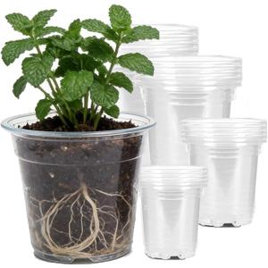 Yondaha 20-Pack Clear Nursery Pots with Drainage Holes - 3.5/4/5/6 Inch Plastic Plant Pots for Indoor Gardening, Transparent Flower Planters for Orchid Propagation, Succulents & Seedling Repotting