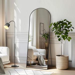 56"X18" Full Length Mirror, Black Floor Mirror with Stand Hanging or Leaning Against Wall Aluminum Alloy Frame Wall Mirror Full Length Tempered Glass Full Body Mirror for Bedroom Living Room