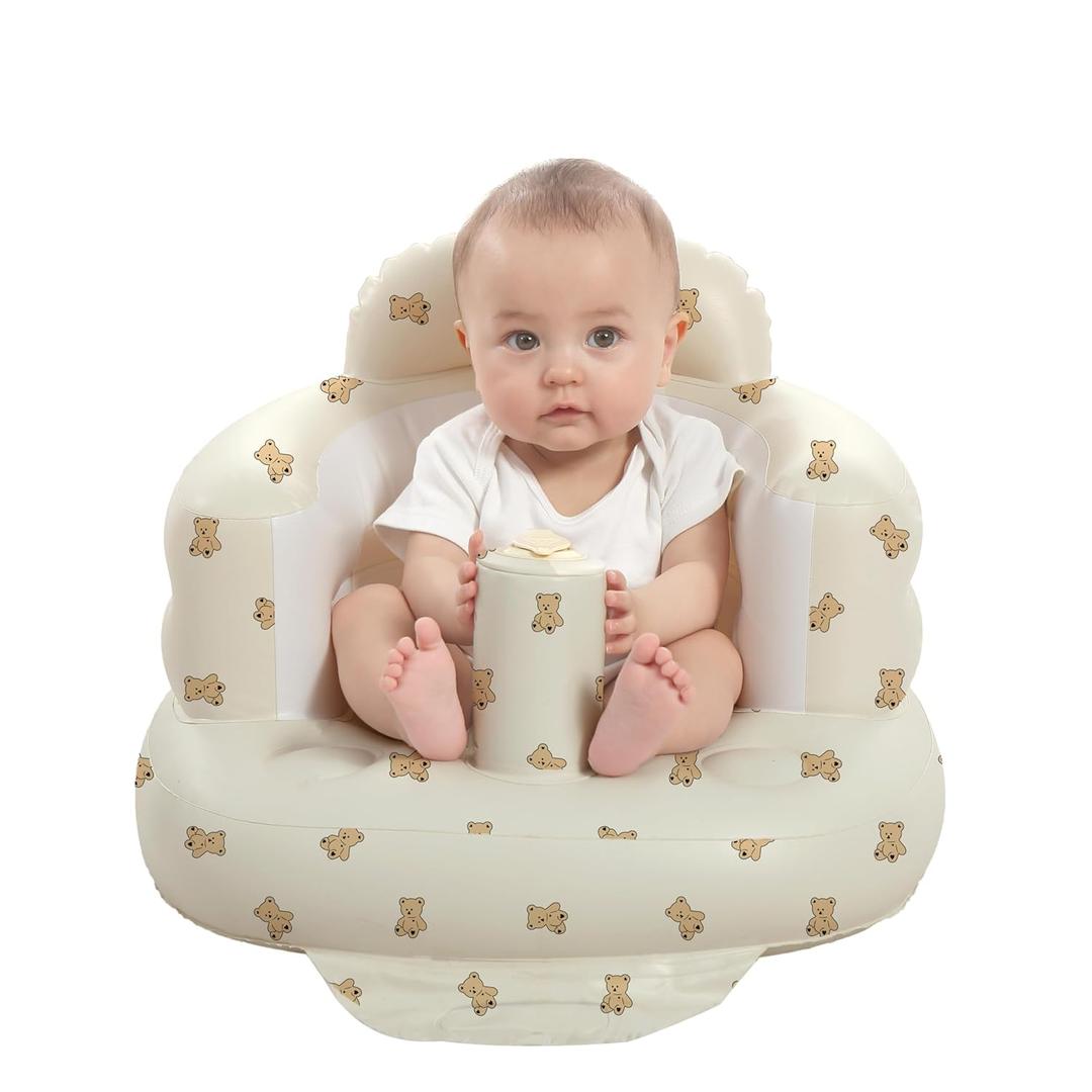 Inflatable Baby Seat for Babies 3-36 Months, Built in Air Pump Baby Chair Sit Me up Floor Seat for Baby, Bumbo Seat for Learning to Sit, Feeding, Camping (Bear Cub)
