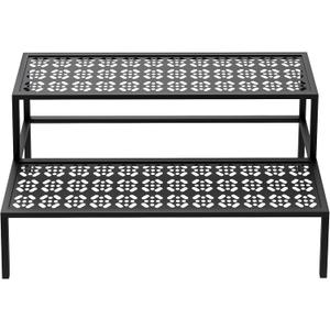 aboxoo Metal Plant Stand 2 Tier Potted Multiple Flower Pot Holder Plant Shelf Indoor Plants Multiple,Outdoor Heavy Duty Planter Display Shelving Unit for Patio Garden Corner Balcony(Black)