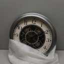 Lily's Home 15" Moving Gears Wall Clock, Large Modern Clocks for Living Room Decor, Industrial Steampunk Vintage Decorative Wall Clock for Home, Office - Intricate Gear Design, Bold Numbers (Silver)