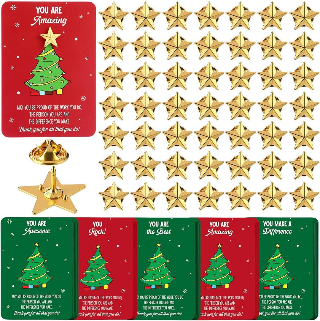Christmas Employee Appreciation Gifts Star Pin Inspirational Greeting Card for Coworker Teacher Recognition