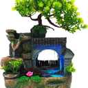 Tabletop Waterfall Fountain  11 in Rockery Humidifier with Color-Changing LED Light, Adjustable Pump & Faux Bonsai Tree, Resin Indoor Desk Fountain Dcor for Bedroom, Office, Aquarium, Meditation