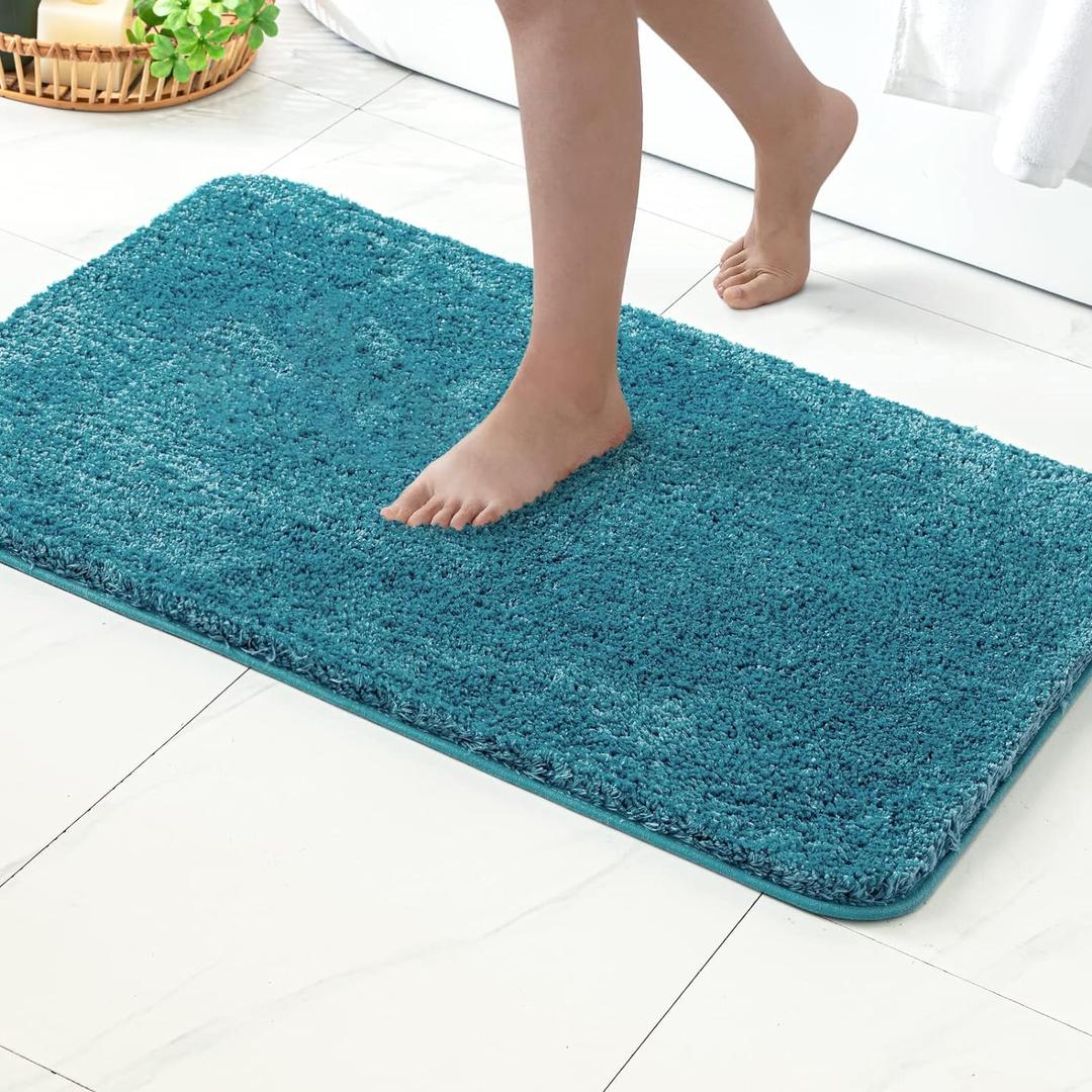 MIULEE Teal Absorbent Bath Rugs, Soft Large Bathroom Mats Non-Slip and Quick-Drying for Bathroom Floor Bathtub Showers, Machine Washable Carpet (24 x 36 Inches)
