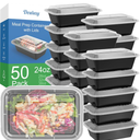 50 Pack (100-Piece) 32 oz Meal Prep Containers Reusable with Lids, Sturdy Leakproof & Food Safe, Microwave, Freezer, Dishwasher Safe Prep Containers, To Go Take Out Plastic Food Storage
