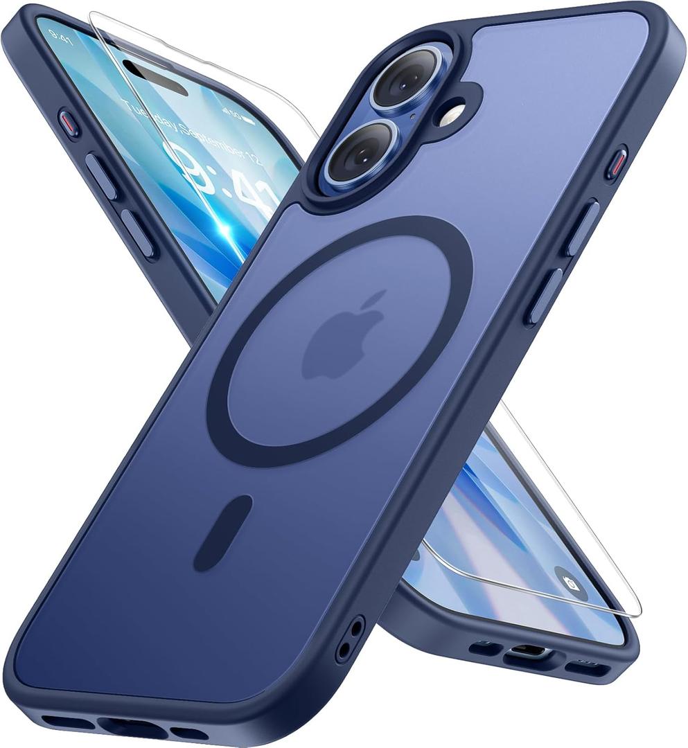 Miracase Magnetic for iPhone 17 Case (Compatible with MagSafe) with Screen Protector Military-Grade Protection, Anti-Fingerprint Translucent Matte Phone Cover for iPhone 17 6.3 inch, Dark Blue