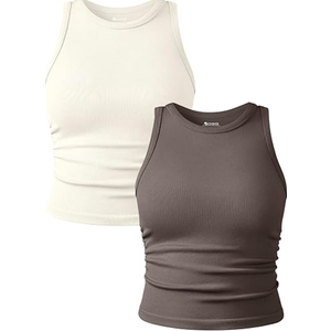 OQQ Women's 2 Piece Tank Tops Crew Neck Sleeveless Basic Stretch Casusal Yoga Crop Camis, Size: L
