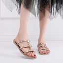 Women Flats Sandals, Studded Jelly Shoes Size 37 Red Dressy Summer Beach Rivets Strappy Jellies Slide Slip On Open Toes (Beige)