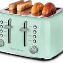 Toaster 4 Slice Retro Stainless Steel with Extra Wide Slots Bagel, Defrost, Reheat Function, Dual Independent Control Panel, Removable Crumb Tray, 6 Browning Levels, Aqua Green