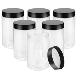 6 Pack Plastic Jars Containers with Lids Wide-mouth Refillable Leakproof Reusable Round Empty Jars for Travel Cosmetic Dry Food Spice Cookie Candy Home Kitchen Organizing(Black)
