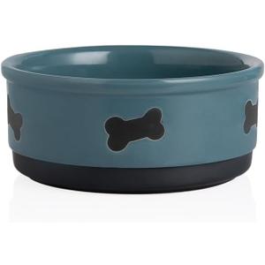 Sweejar Ceramic Dog Bowls with Bone Pattern, Dog Food Dish for Medium Dogs, Porcelain Pet Bowl for Water 35 Fl Oz (Fog Blue)
