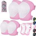 Kids/Youth Knee Pads and Elbow Pads Set with Wrist Guard 3 in 1 Kids Protective Gear Set for 3-14 Years for Skateboarding, Skiing, Cycling, BMX Biking, Running, Scooter,  Pink, S（3-8 Years）