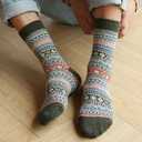 5 Pack Crew Socks for Women Vintage Cotton Fall Thick Ankle Socks Boho Knit Warm Soft Boot Long Sock Breathable Stocking (S), One Size