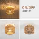 Rattan Ceiling Light, 1 Light Bohemian Modern Woven Flush Mount Ceiling Light, Boho Light Fixture for Bedroom Living Room Dining Room, Gold Finish