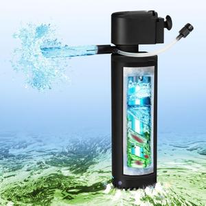 Aquarium Filter U-V for 55-200 Gallon Tank, 500GPH Fish Tank Filter for Cold Plunge Fish Tank Green Clean Machine, Submersible Powerful Pump Filter for Turtle Tank Saltwater Freshwater Crystal Clear (Black)