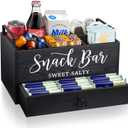 Snack Organizer for Countertop, Wood Snack Basket Snack Tray with Handles, 5 Compartment Pantry Storage Bins with Drawer, Food Container Snack Box for Snacks, Chips, Packets