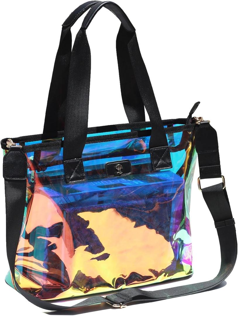 ESVAN Iridescent Soap Bubble Clear Tote Bag  Stadium Approved with Bag-in-Bag Shoulder Design for Concerts, Beaches, Events