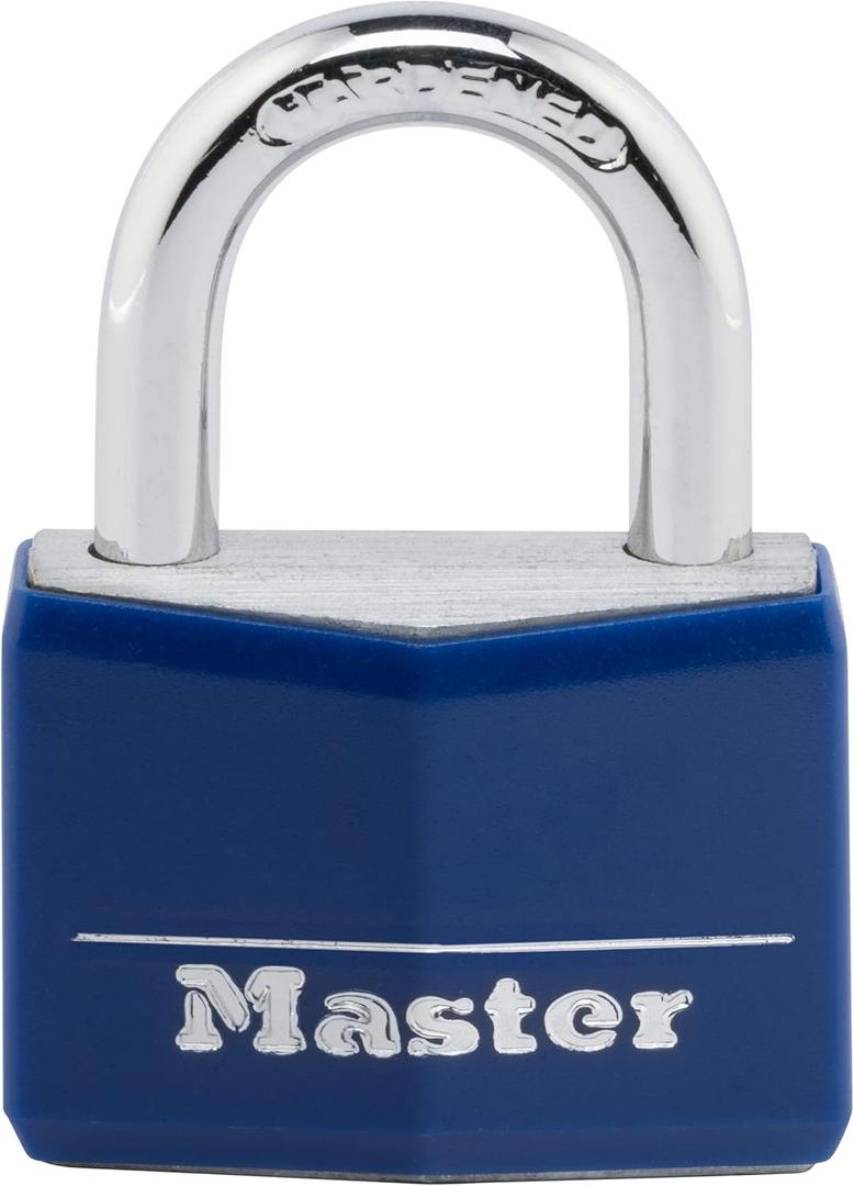 Master Lock Blue Vinyl Covered Aluminum Keyed Padlock, Small Lock for Gym or School Locker can be Used Indoors or Outdoors, 142DCM, 4pcs