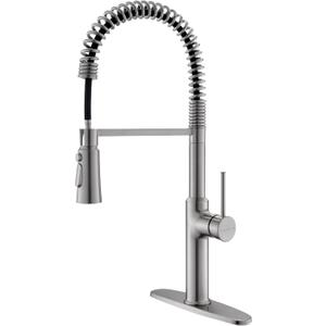 Brushed Nickel Kitchen Faucets, Brass 22 inch Commercial High Arc Single Handle Kitchen Faucets for Pull Down Sprayer Modern Spring with Deck Plate