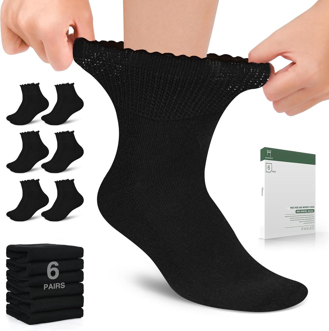 Bulinlulu Womens Diabetic Socks 6 Pairs Non-Binding Neuropathy Socks for Women 6-9 9-11