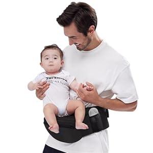 Baby Hip Carrier, Adjustable Extended Waistband with Various Pockets-Ergonomic, Toddler Carrier for Newborns & Toddlers up to 45lbs(Black)