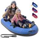 QPAU Snow Sled with Premium Canvas Cover, 2 Person Inflatable Heavy Duty Snow Tube with Reinforced Handles, Snow Sleds for Kids and Adults, Winter Toboggan Outdoor Toys Gifts for Family (Blue)