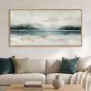 HOURIA Abstract Sage Green Beige Landscape Framed Canvas Wall Art Set, Watercolor Pastel Mirror Lake Mountain Wall Decor, Modern Neutral Natural Forest Scene Artwork for Living Room,Bedroom- 40"x20"x1