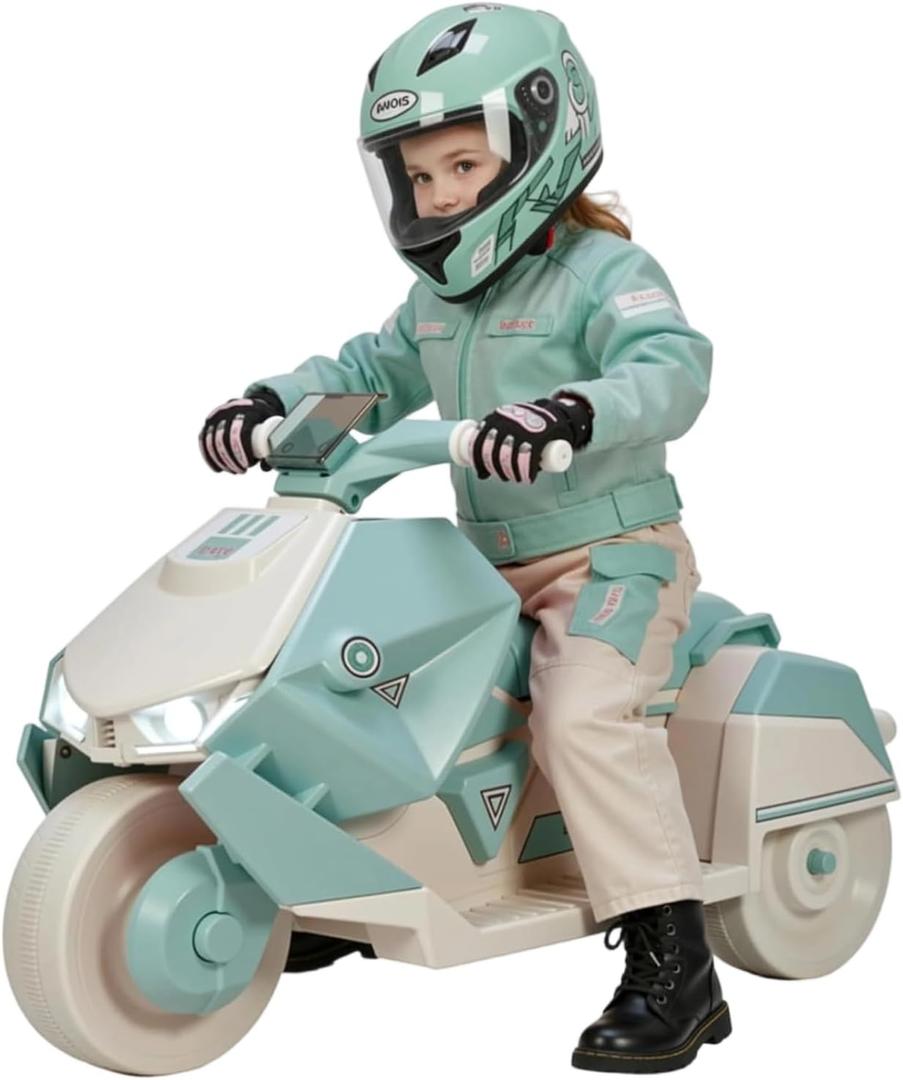 TLSUNNY Kids Electric Motorcycle, Ride on Toys w/Training Power Wheels, Headlights & Music, Realistic Engine Sounds, Forward/Reverse, Non-Slip Tires, Toddler Motorbike for Boys Girls (Green)